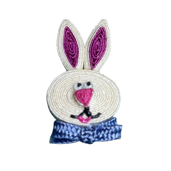Rolled Straw Rabbit Head Easter Bunny Pin 2" - Picture 9 of 10